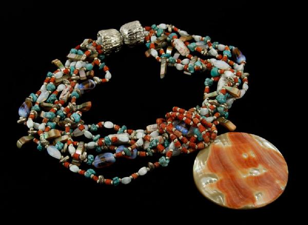 Appraisal: - Ladies' Coral Turquoise Mother of Pearl and Stone Necklace