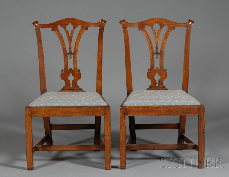 Appraisal: Pair of Chippendale Mahogany Carved Side Chairs probably Boston late