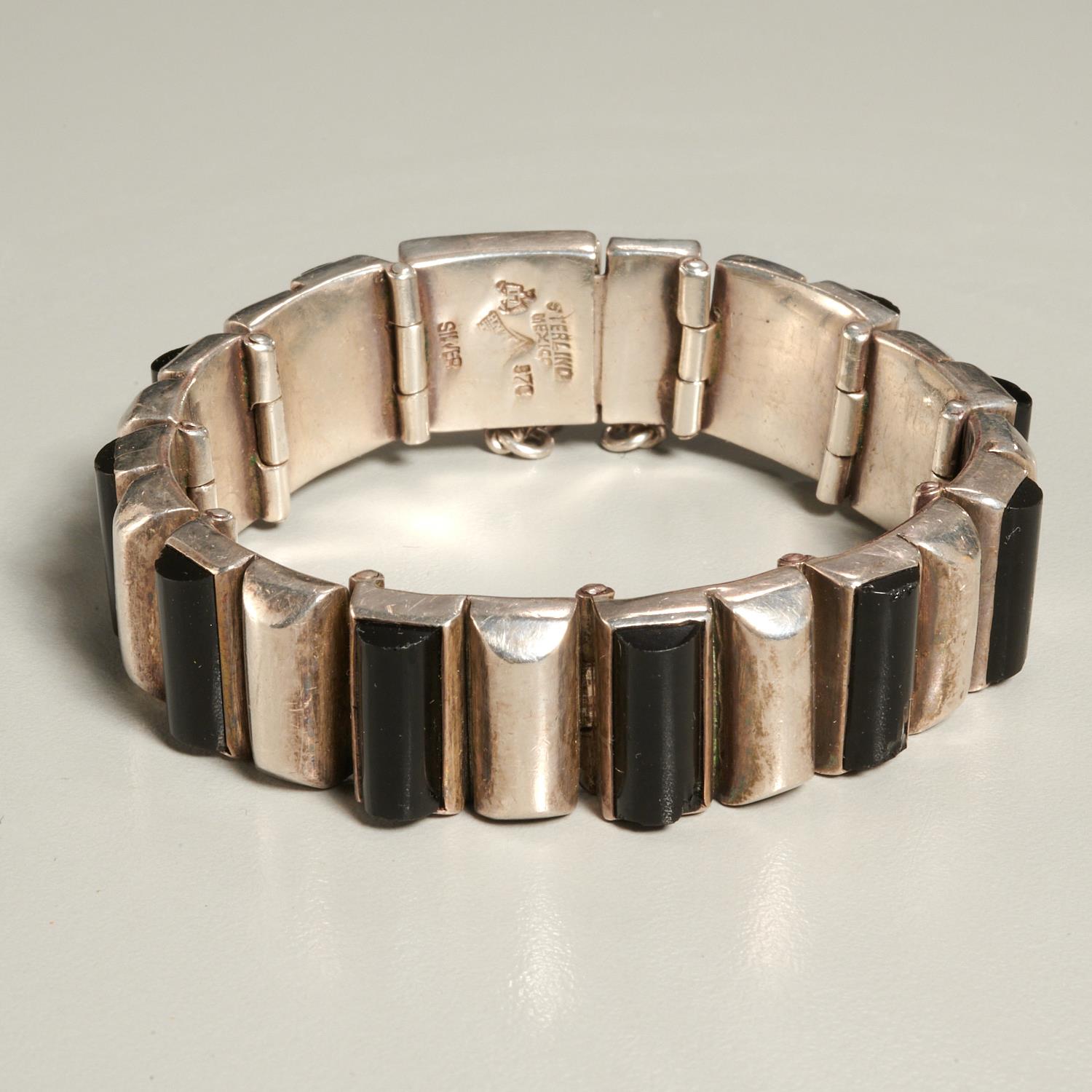 Appraisal: ANTONIO PINEDA SILVER AND OBSIDIAN LINK BRACELET Mid- th c