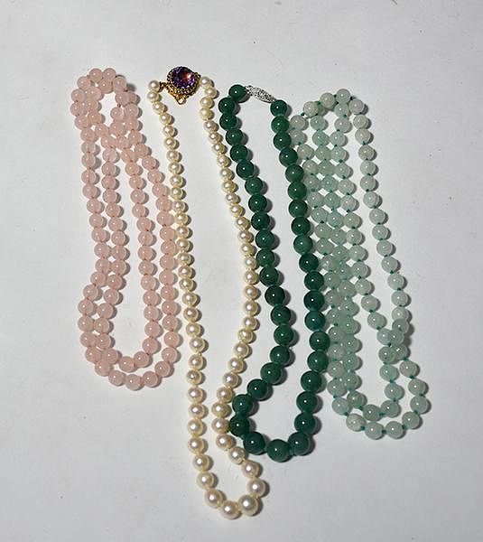 Appraisal: Assorted Jade Pearl Rose Quartz Necklaces pearl strand necklace with