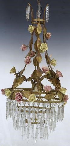 Appraisal: Italian gilt metal and crystal prism one-light chandelier th c