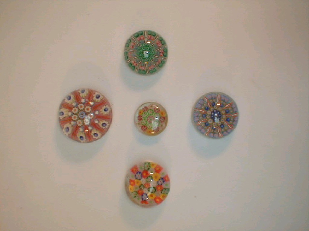 Appraisal: Five Millefiori glass paperweights