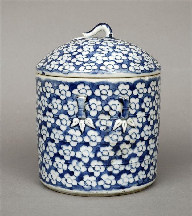 Appraisal: Chinese Blue and White Porcelain Covered Box in in diam