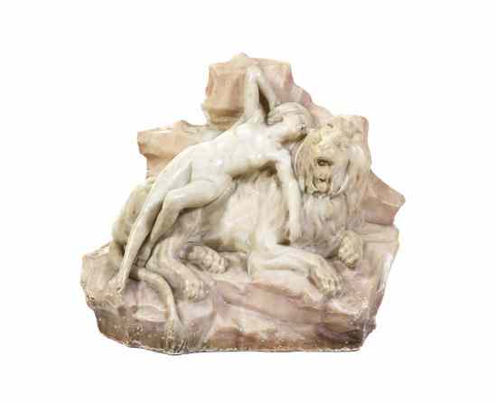 Appraisal: A Continental Alabaster Figural Group depicting a maiden and a