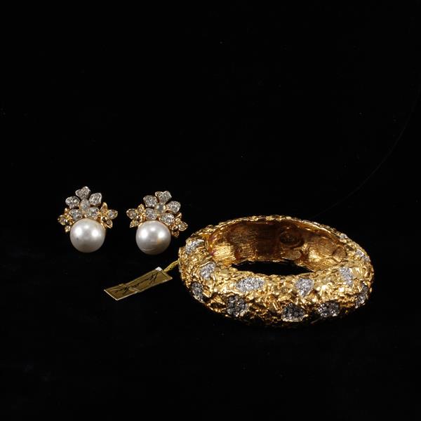 Appraisal: Kenneth J Lane KJL Gold tone pave bracelet clip earrings