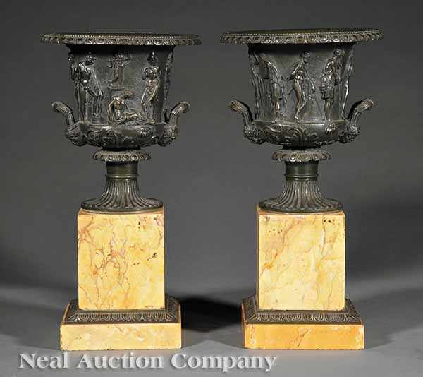 Appraisal: A Pair of French Restauration Patinated Bronze and Sienna Marble