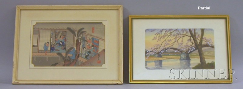 Appraisal: Lot of Five Framed and Unframed Japanese Woodblock Prints and