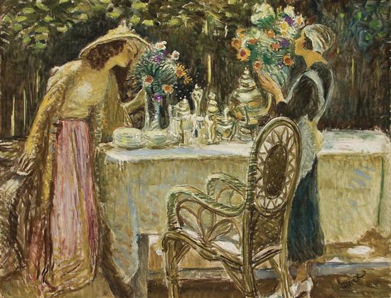 Appraisal: LAJOS MARK Hungarian American - Tea In the Garden oil