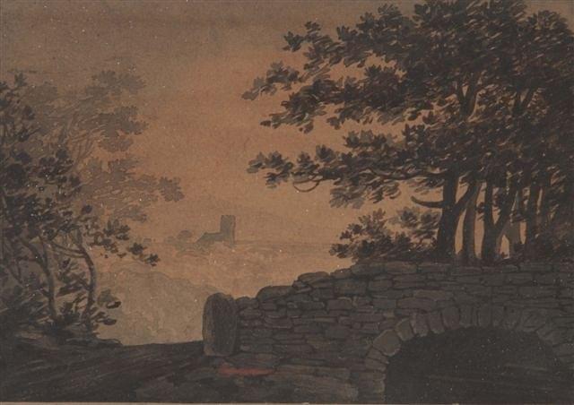 Appraisal: ATTRIBUTED TO WILLIAM PAYNE - - Landscape with stone bridge