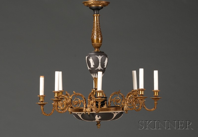 Appraisal: Wedgwood Black Jasper Dip Mounted Chandelier England late th century