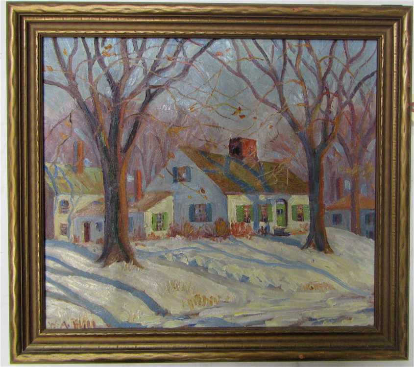 Appraisal: WINTER SNOW SCENE WITH HOUSE OIL ON CANVAS a white