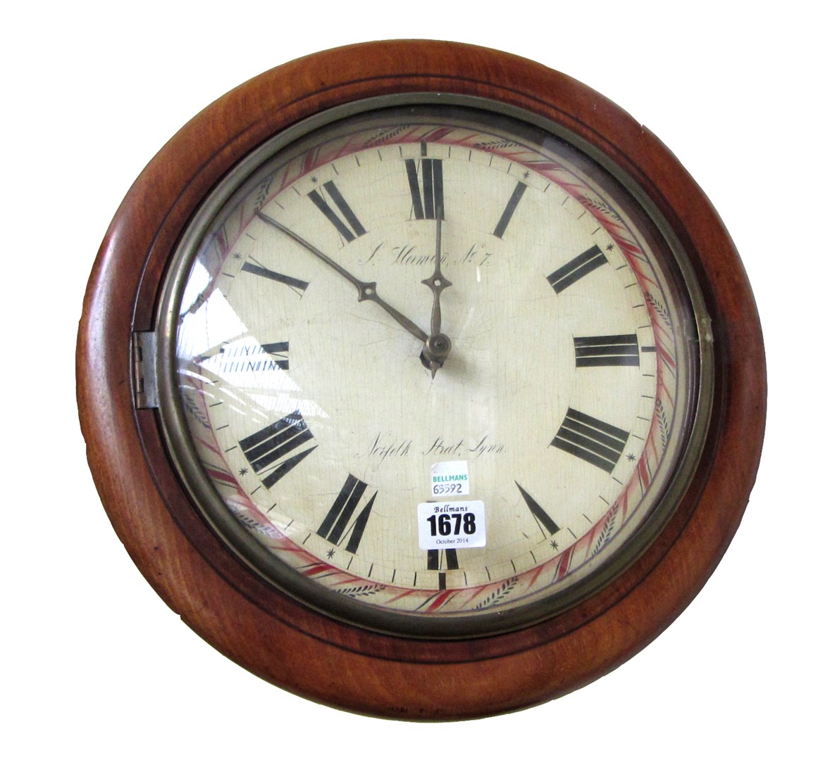 Appraisal: A mahogany cased postman's alarm clock th century the painted