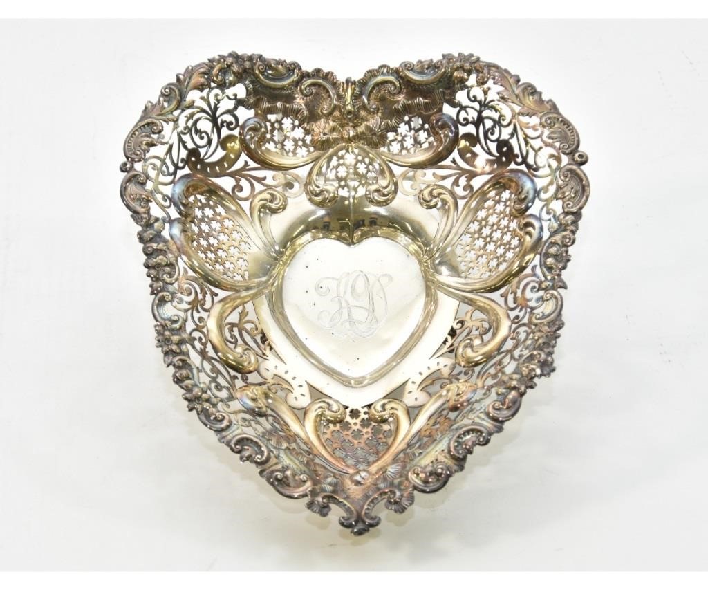 Appraisal: Sterling silver heart-shaped dish monogrammed h x l x w