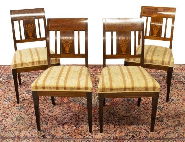 Appraisal: lot of Continental mahogany dining chairs center splat with contrasting