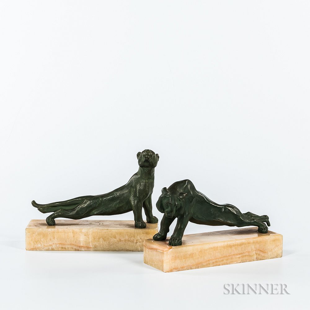 Appraisal: Oscar Waldmann Swiss - Pair of Bronze Panther and Lion