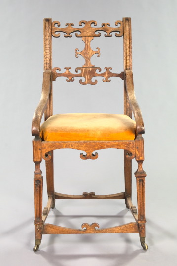 Appraisal: Interesting American Quarter-Sawn Oak Armchair third quarter th century of