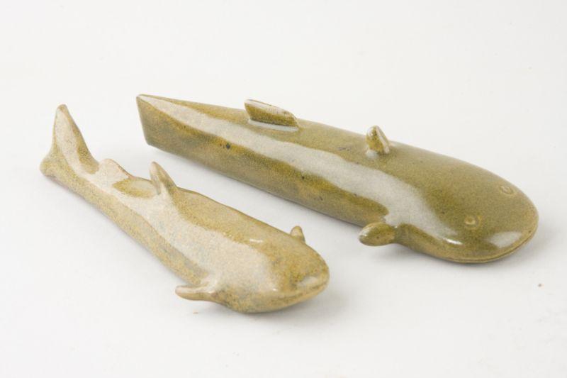 Appraisal: NC Folk Pottery Two Jugtown Catfish both frogskin glazed stoneware