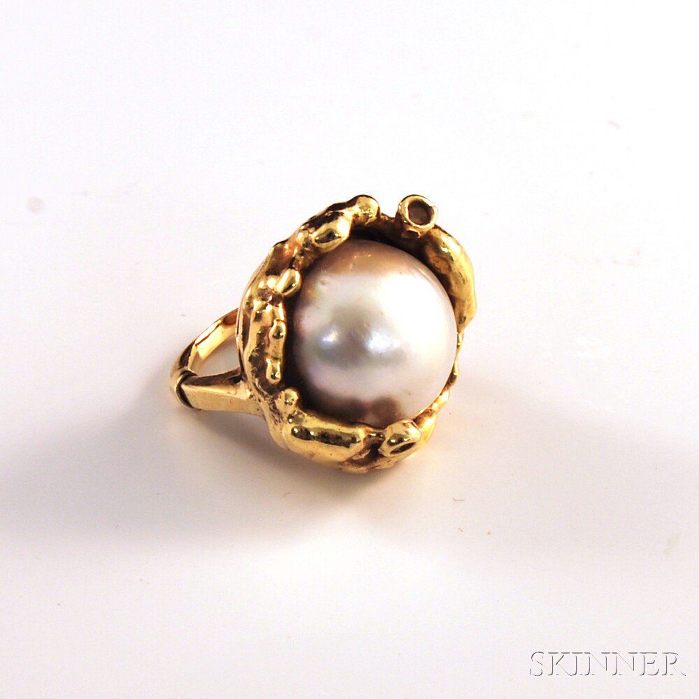 Appraisal: kt Gold Mabe Pearl and Diamond Cocktail Ring with large