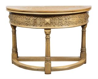 Appraisal: Continental quartersawn oak gateleg center table circa the carved apron