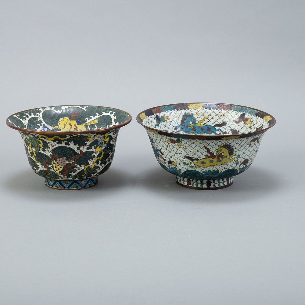 Appraisal: Group of Early Chinese Cloisonne Bowls A striking pair of