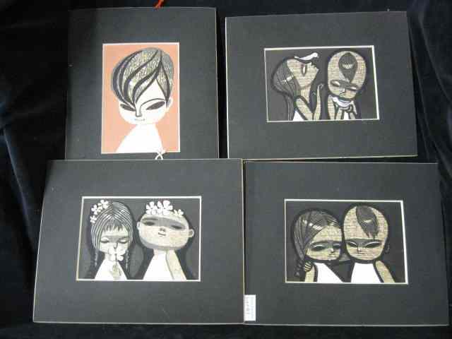 Appraisal: Lot of Art Moderne Woodblocks of children each approx ''