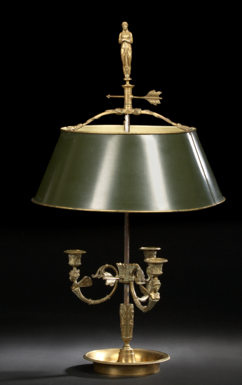 Appraisal: Attractive French Bass and Charcoal Tole-Peinte Three-Light Bouillotte Lamp first