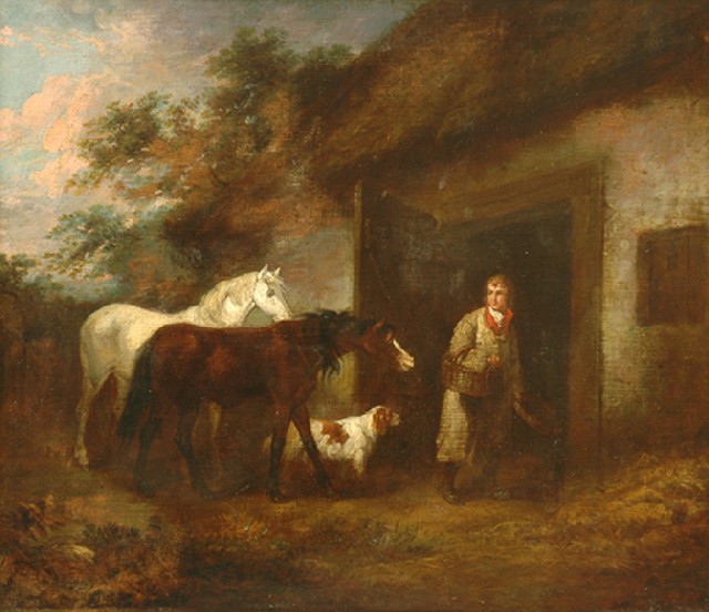 Appraisal: George Morland British - The Horse Feeder oil on canvas