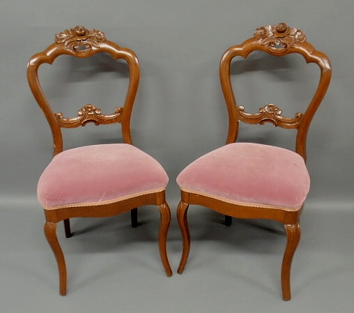 Appraisal: Pair of Victorian walnut side chairs with carved crests h