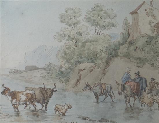 Appraisal: Thomas Rowlandson British - River Crossing with Cattle