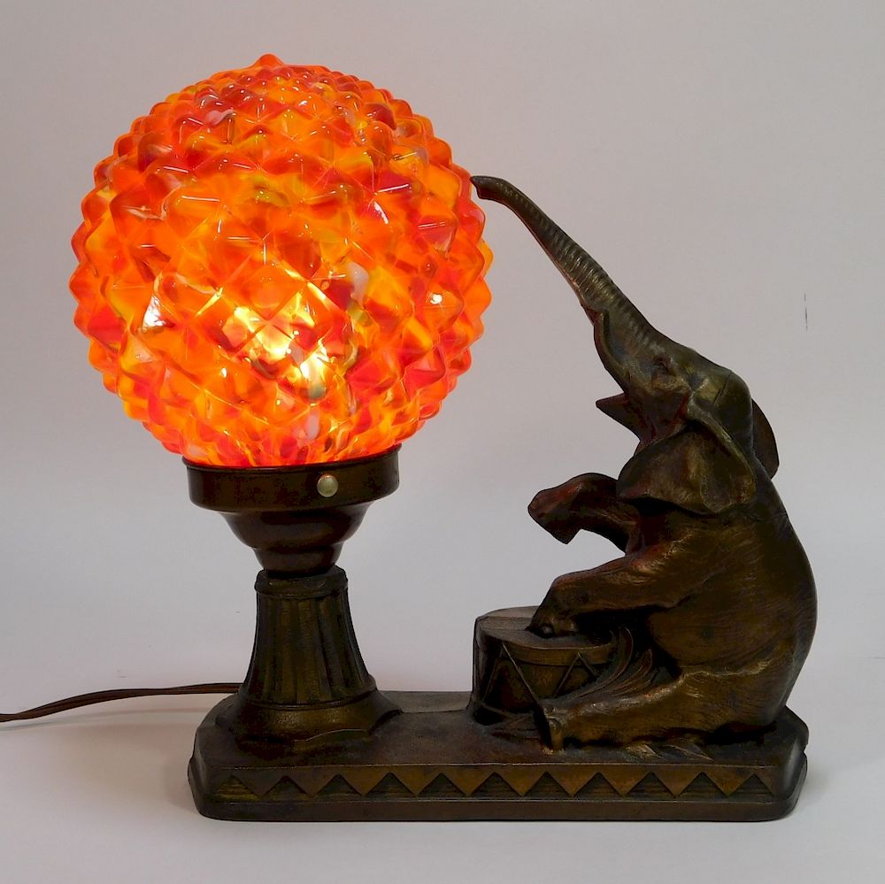 Appraisal: Red and Yellow Bohemian Art Glass Elephant Lamp Red and