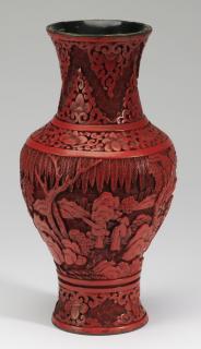 Appraisal: Chinese carved cinnabar baluster vase h Chinese cinnabar baluster vase