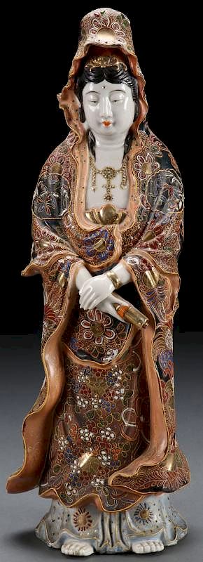 Appraisal: A FINE JAPANESE SATSUMA FIGURE OF KANNON A FINE JAPANESE