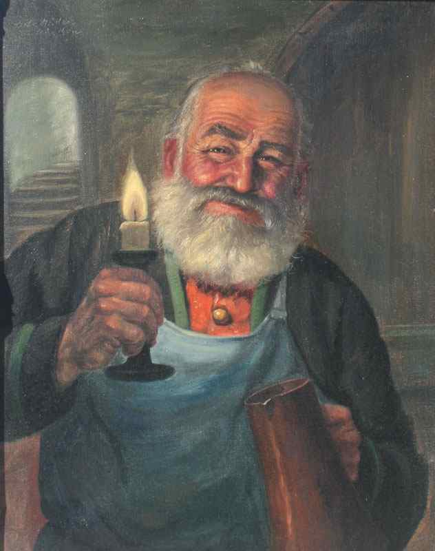 Appraisal: MULLER Fritz German - Bearded Man in Cellar Holding Mug