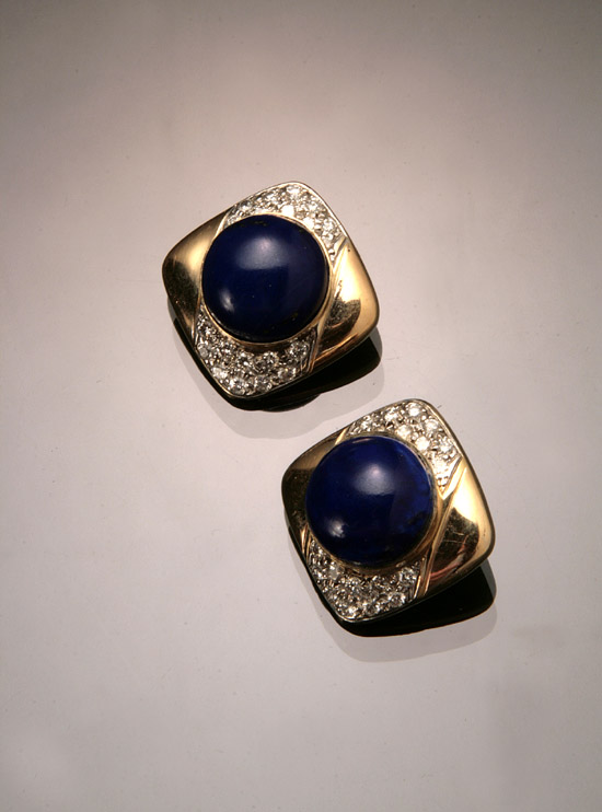 Appraisal: Pair of -Karat Yellow-Gold Diamond and Lapis Lazuli Ear Clips