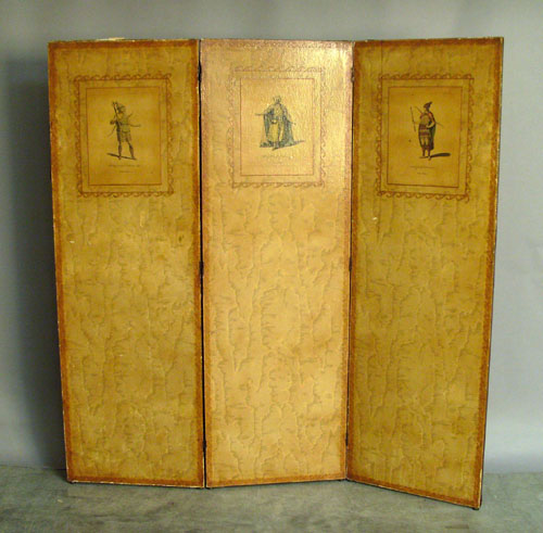 Appraisal: Three part lithograph folding screen ca h w