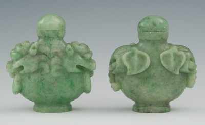 Appraisal: A Pair of Chinese Jadeite Elephant and Foo Lion Snuff