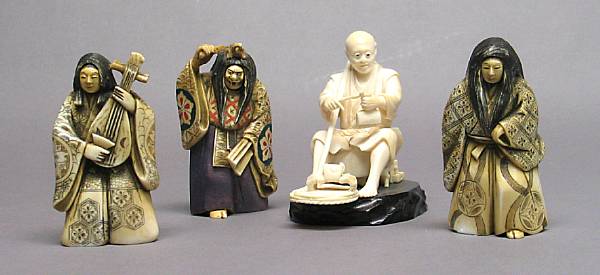 Appraisal: A group of Japanese and Japanese style tinted ivory figures