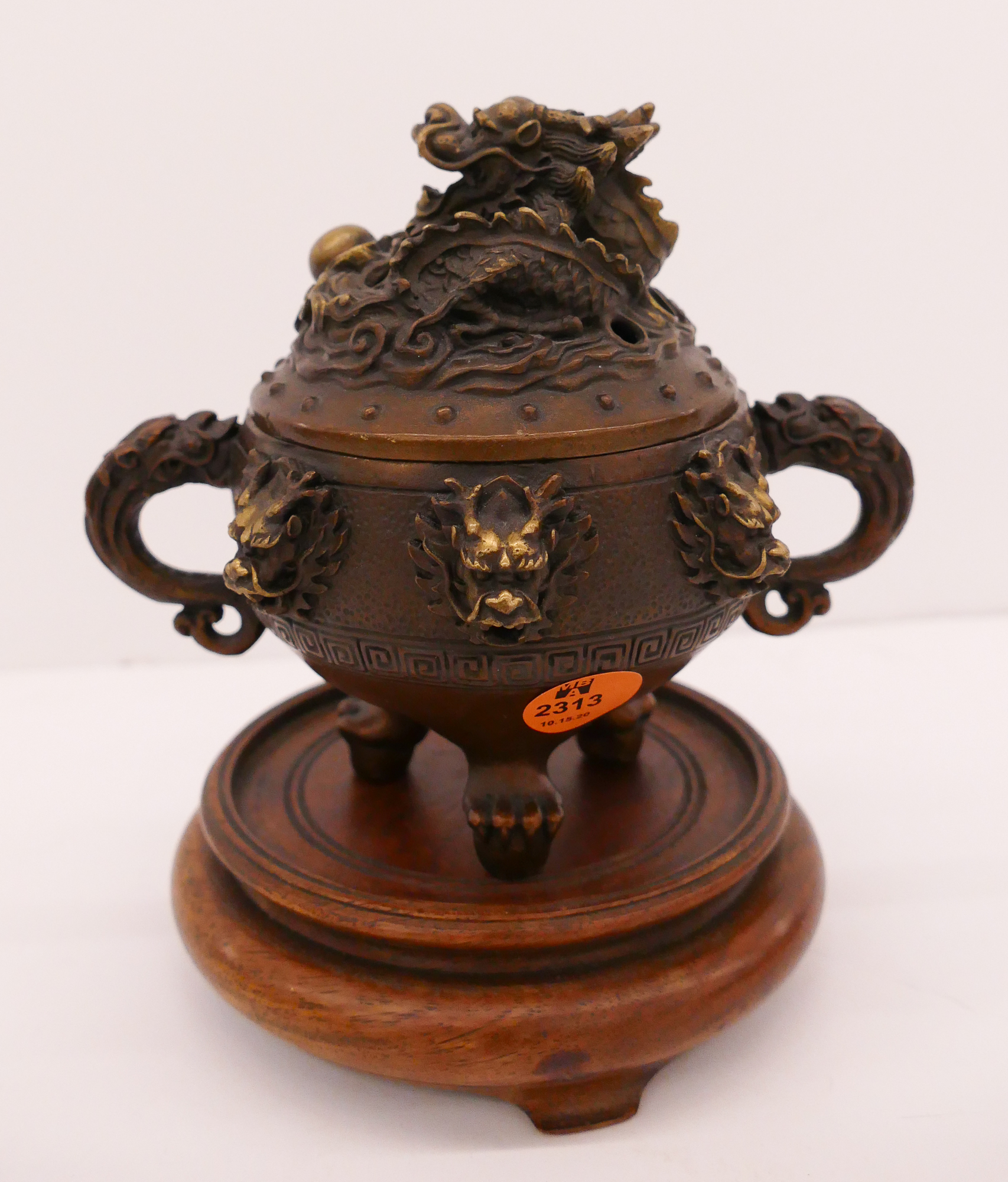 Appraisal: Chinese Bronze Dragon Censer on Stand- ''