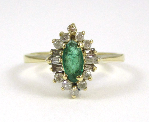 Appraisal: EMERALD DIAMOND AND FOURTEEN KARAT GOLD RING with ten round-cut