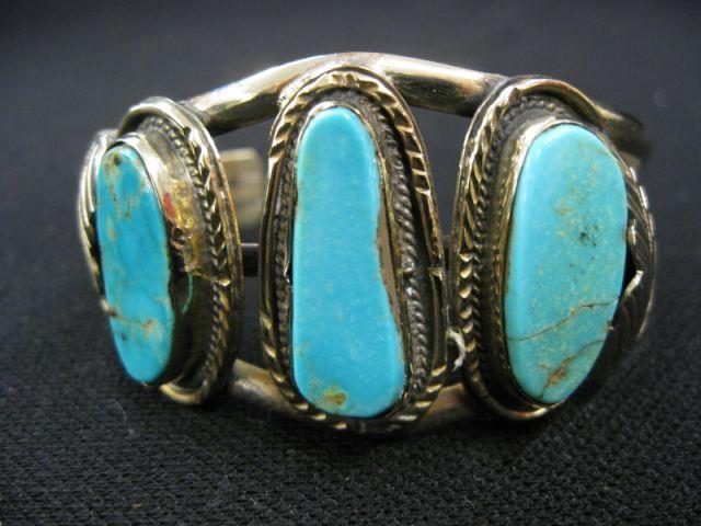 Appraisal: Indian Sterling Silver Turquoise Cuff Bracelet trio of stones one