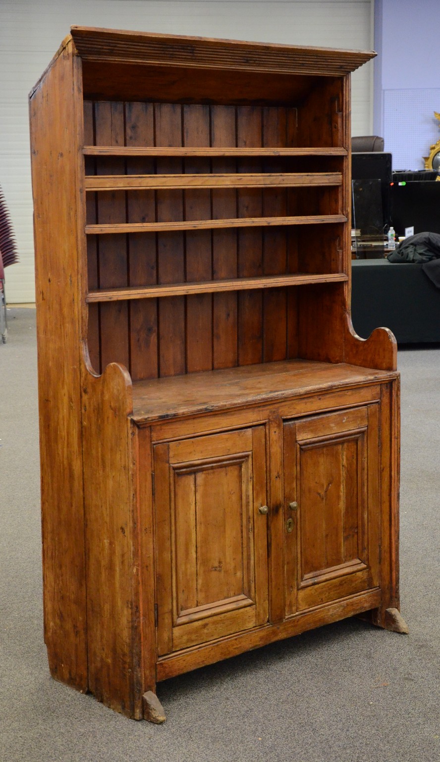 Appraisal: Continental pine pewter cupboard some warping w h top left