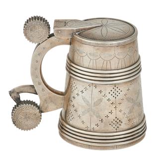 Appraisal: ESTONIAN SILVER TANKARD Imitating a wooden tankard gilt wash interior