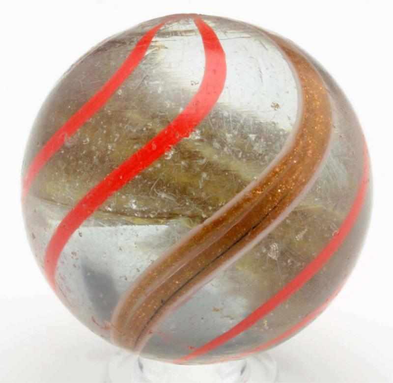 Appraisal: Large Banded Lutz Marble Clear base with red lines Surface