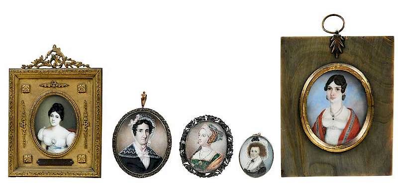 Appraisal: Five Portrait Miniatures of Women on Ivory British th century