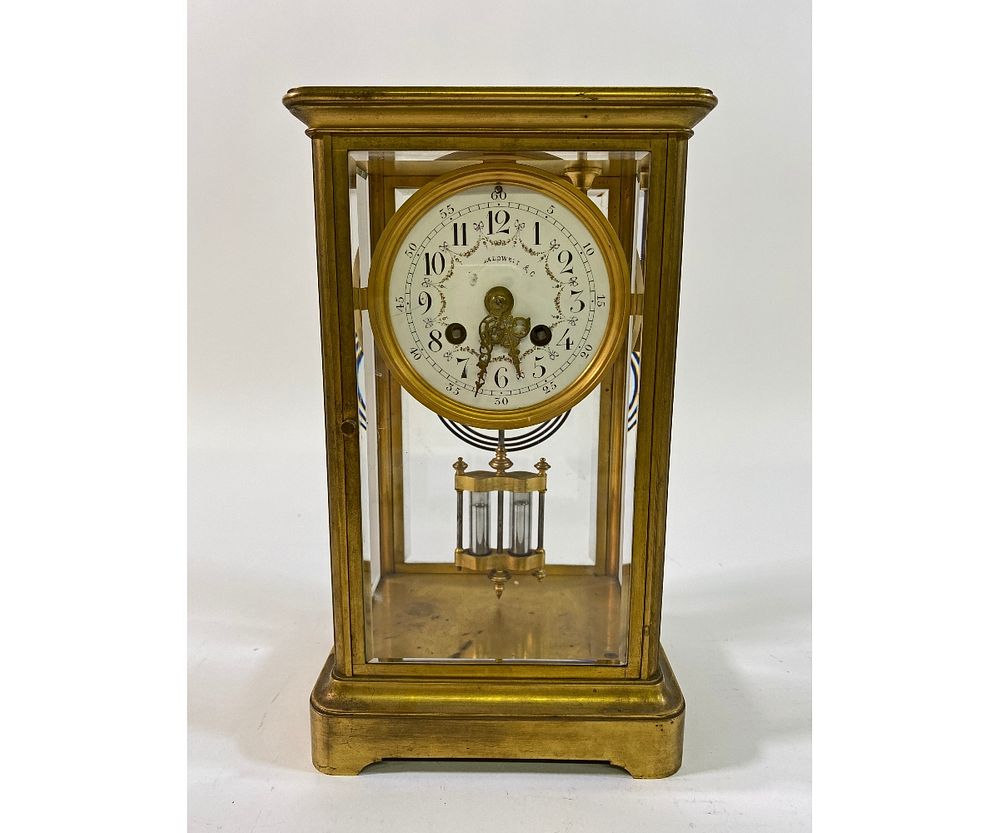 Appraisal: French Brass and Beveled Glass Clock French brass and beveled