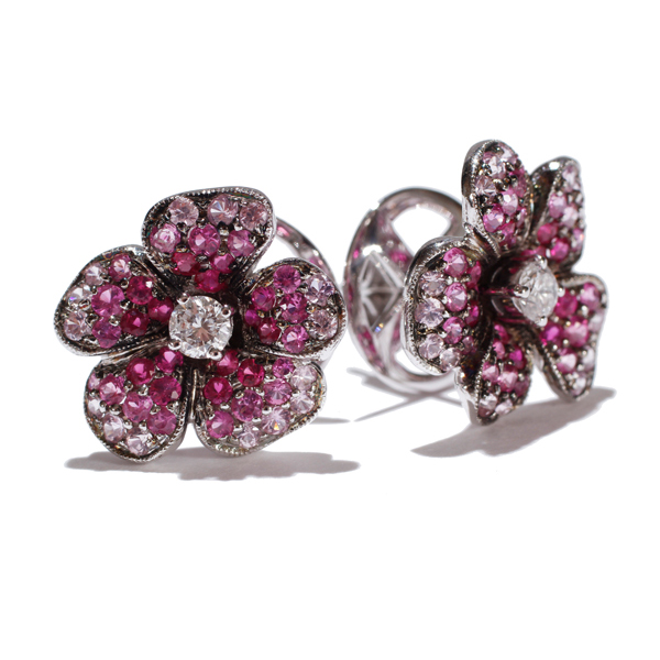 Appraisal: Ladies k white gold pink sapphire and diamond floral motif