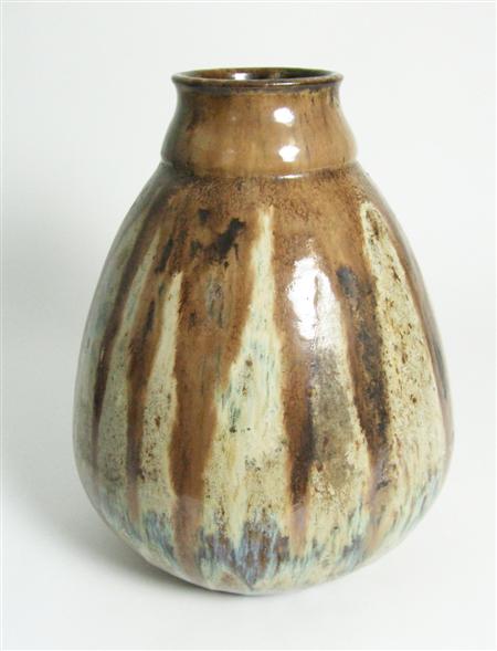 Appraisal: BELGIAN SCHOOL 'AUBRY' STONEWARE VASE CIRCA of bulbous tapering form