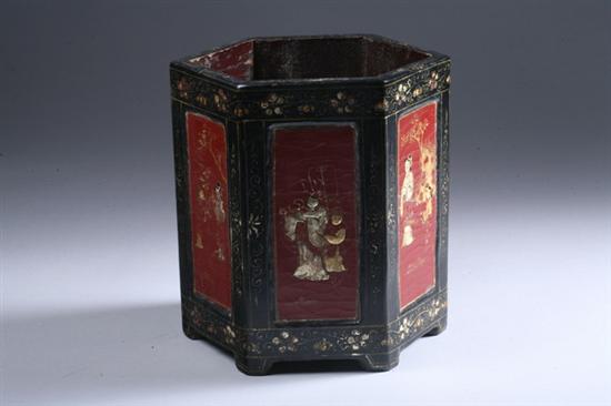 Appraisal: CHINESE BLACK AND RED LACQUER BRUSH HOLDER Gilt figural decoration