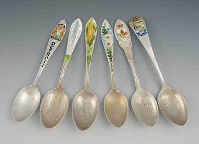 Appraisal: A Group of Six Sterling Silver and Enamel Souvenir Spoons