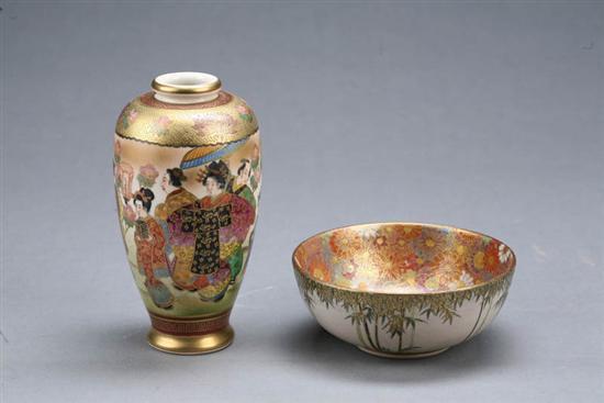 Appraisal: TWO PIECES OF SATSUMA Japan th century ceramic Thousand Flowers